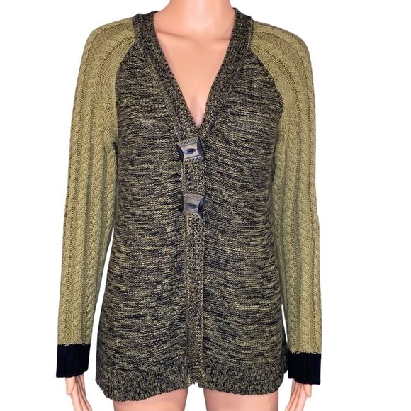 Willow Lagenlook VNeck Cardigan Women Size Medium Boho Style Large Button Detail - Picture 1 of 6